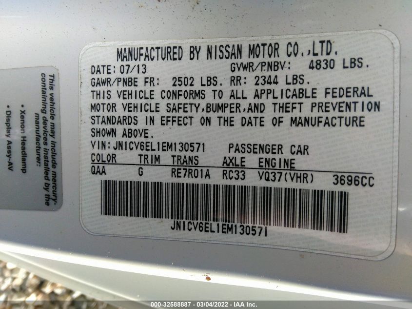 2014 INFINITI Q60 COUPE JN1CV6EL1EM130571
