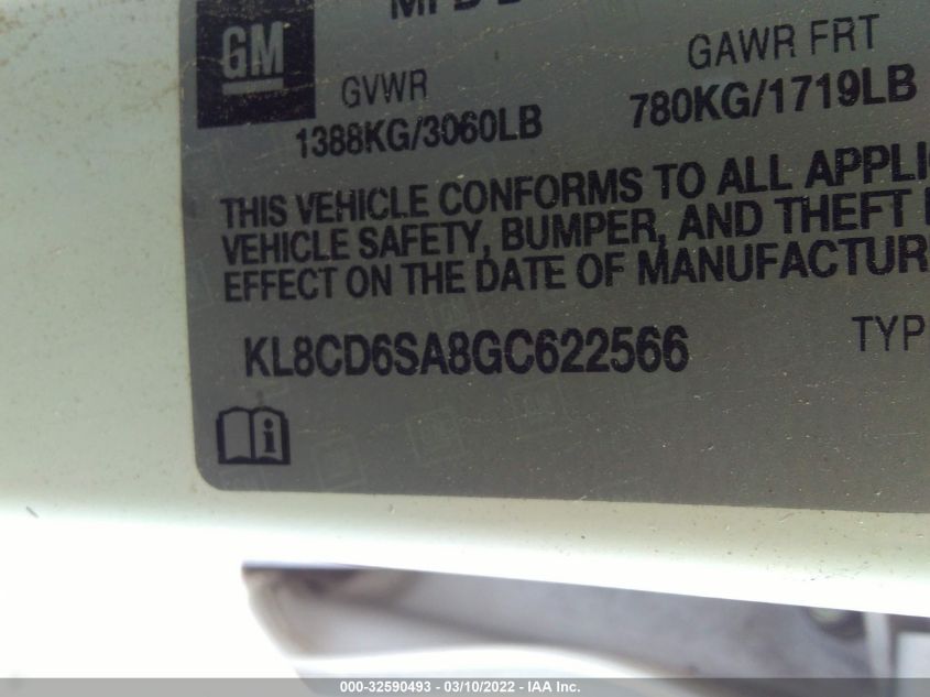 2016 CHEVROLET SPARK LT KL8CD6SA8GC622566