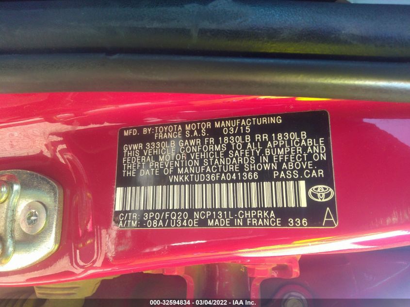 2015 TOYOTA YARIS L/SE/LE VNKKTUD36FA041366