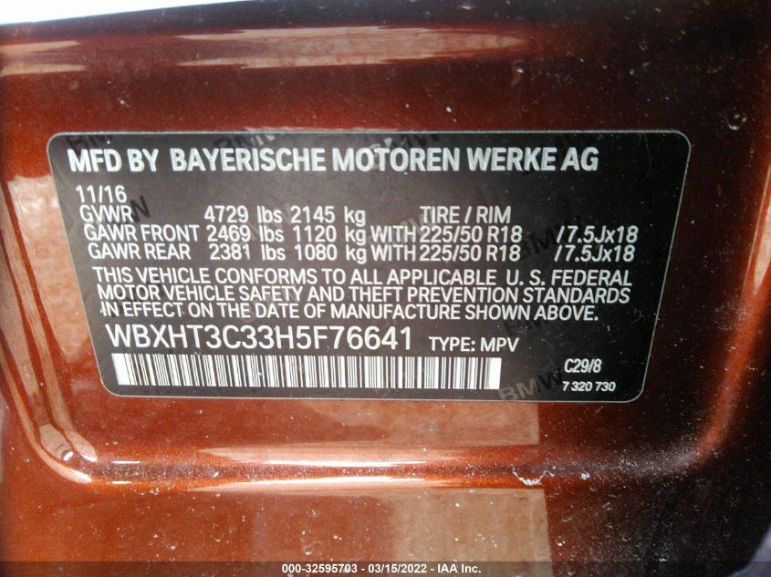 2017 BMW X1 XDRIVE28I WBXHT3C33H5F76641