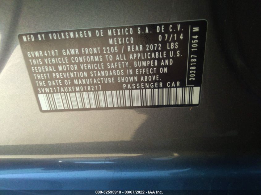 2015 VOLKSWAGEN GOLF TSI S 3VW217AUXFM018217