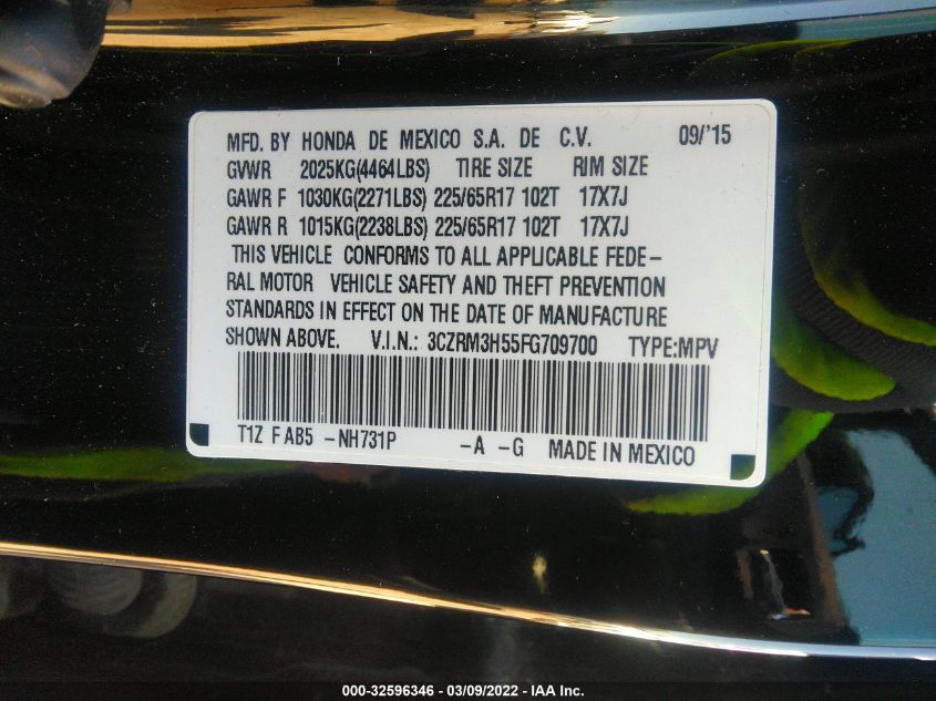2015 HONDA CR-V EX 3CZRM3H55FG709700
