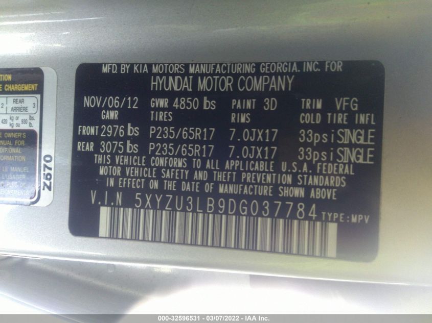 2013 HYUNDAI SANTA FE SPORT 5XYZU3LB9DG037784