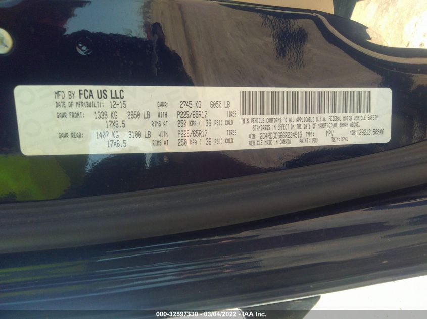 2016 DODGE GRAND CARAVAN SXT 2C4RDGCG6GR234513