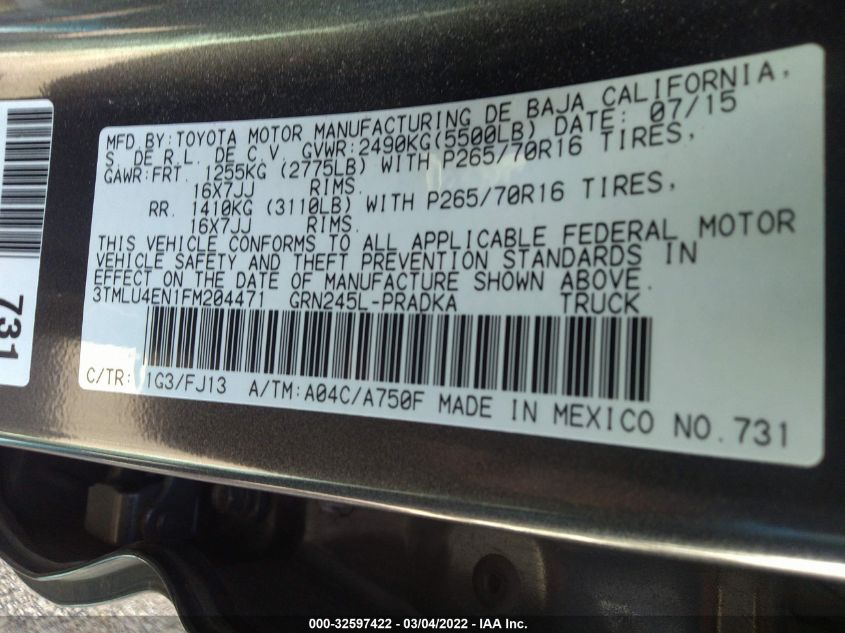 2015 TOYOTA TACOMA 3TMLU4EN1FM204471