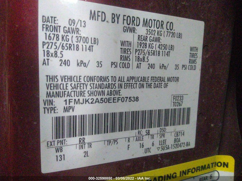 2014 FORD EXPEDITION EL LIMITED 1FMJK2A50EEF07538