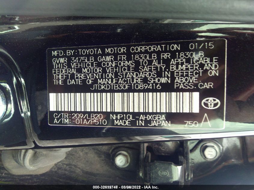 2015 TOYOTA PRIUS C ONE/TWO/THREE/FOUR JTDKDTB30F1089416