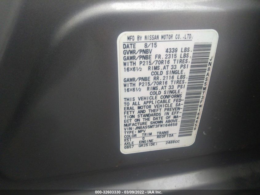 2015 NISSAN ROGUE SELECT S JN8AS5MT3FW164658