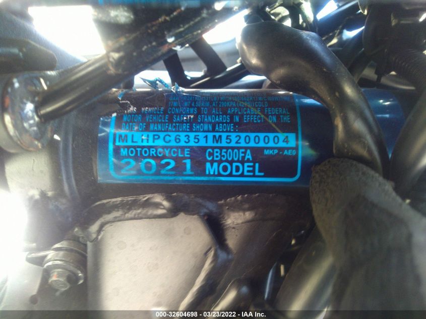 2021 HONDA CB500 FA MLHPC6351M5200004