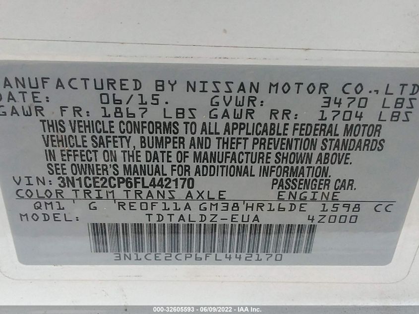 2015 NISSAN VERSA NOTE SV 3N1CE2CP6FL442170
