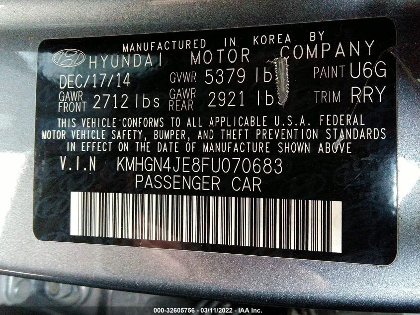 2015 HYUNDAI GENESIS 3.8L KMHGN4JE8FU070683