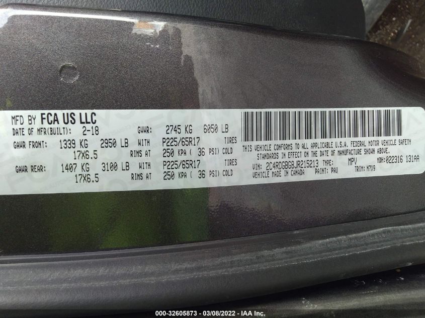 2018 DODGE GRAND CARAVAN SE PLUS 2C4RDGBG8JR215213
