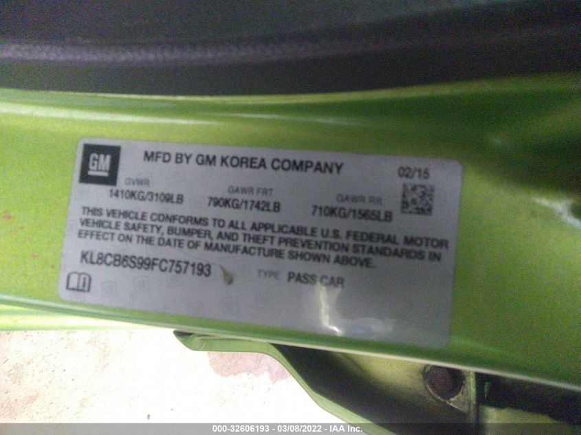 2015 CHEVROLET SPARK LS KL8CB6S99FC757193