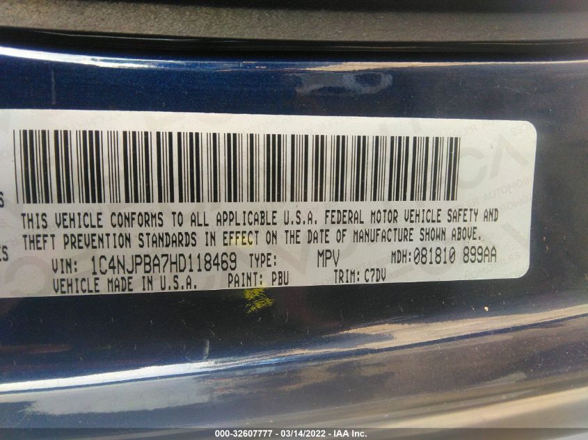 2017 JEEP PATRIOT SPORT 1C4NJPBA7HD118469