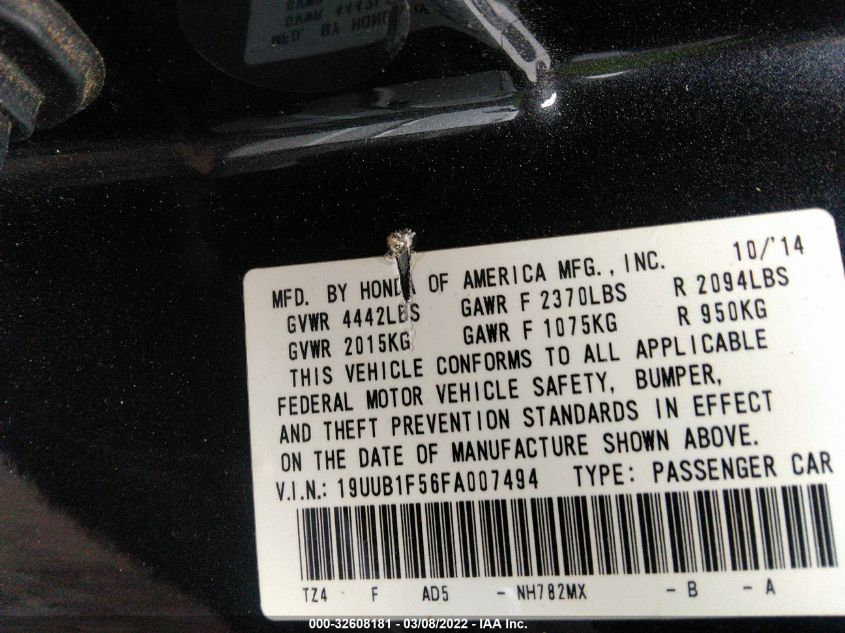 2015 ACURA TLX TECH 19UUB1F56FA007494