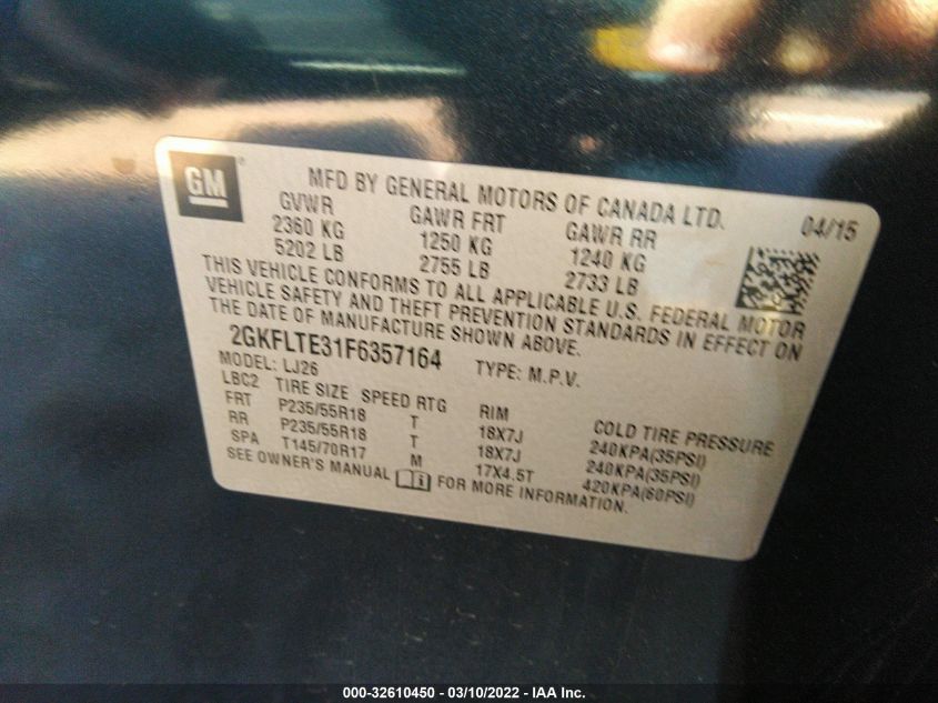 2015 GMC TERRAIN SLT 2GKFLTE31F6357164