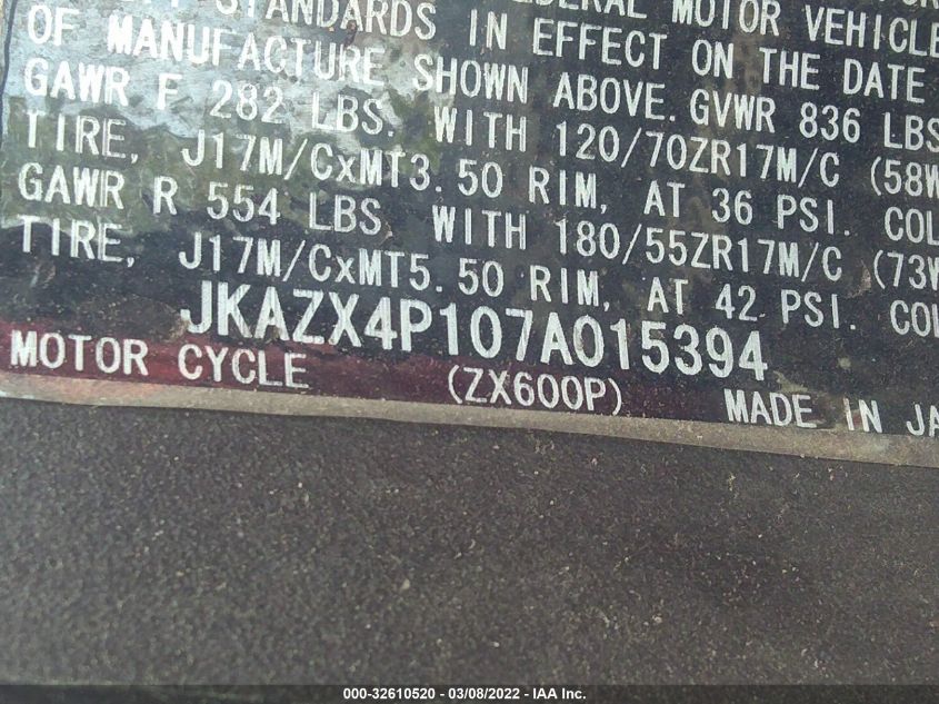 2007 KAWASAKI ZX600 P JKAZX4P107A015394