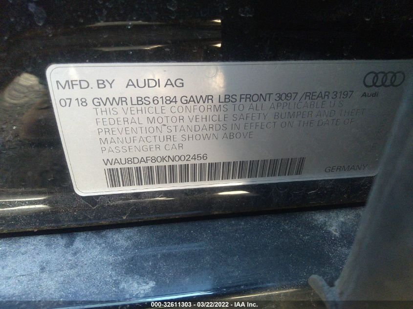 2019 AUDI A8 WAU8DAF80KN002456