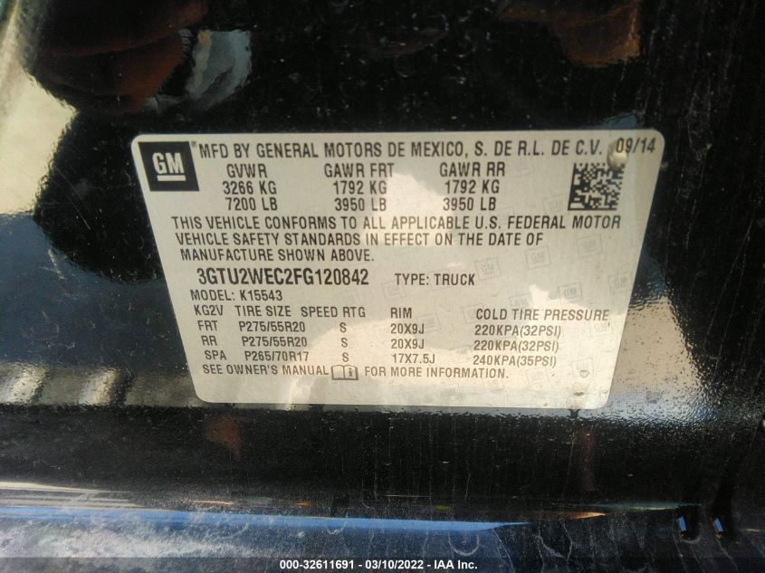 2015 GMC SIERRA 1500 DENALI 3GTU2WEC2FG120842