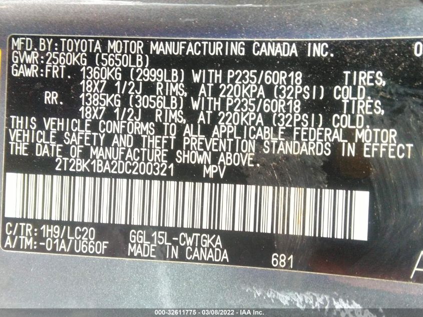 2013 LEXUS RX 350 2T2BK1BA2DC200321
