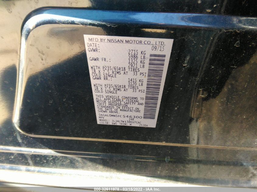 2015 INFINITI QX60 5N1AL0MN5FC546300