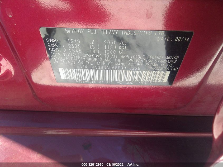 2015 SUBARU LEGACY 2.5I LIMITED 4S3BNAL65F3013298