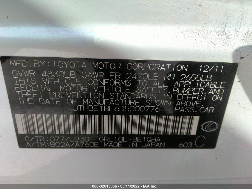 2013 LEXUS GS 350 JTHBE1BL6D5000776