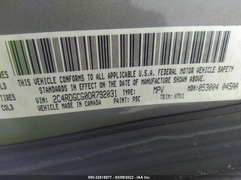 2013 DODGE GRAND CARAVAN SXT 2C4RDGCG0DR792031