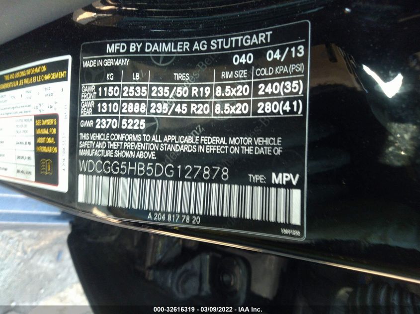 2013 MERCEDES-BENZ GLK-CLASS GLK 350 WDCGG5HB5DG127878