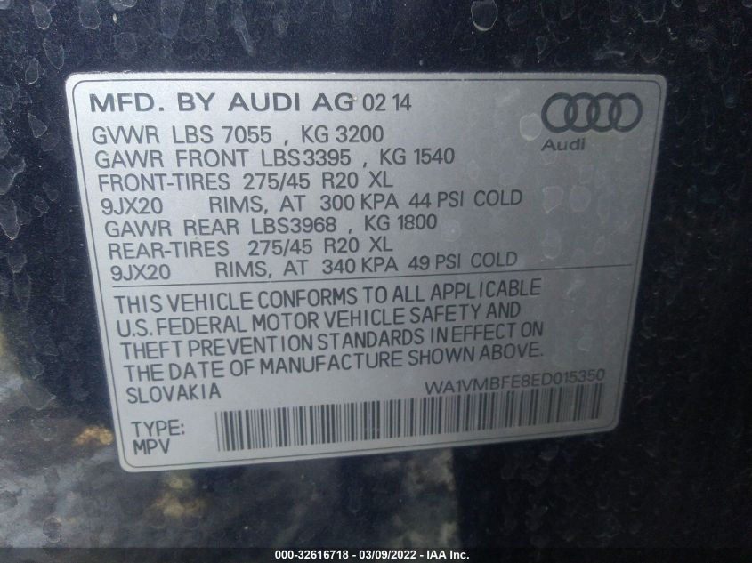 2014 AUDI Q7 3.0L TDI PRESTIGE WA1VMBFE8ED015350