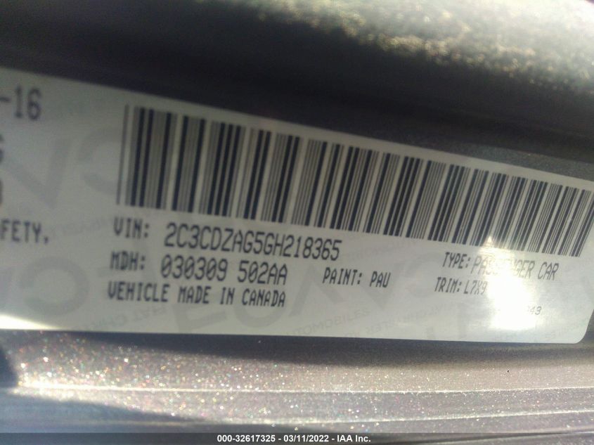 2016 DODGE CHALLENGER SXT 2C3CDZAG5GH218365