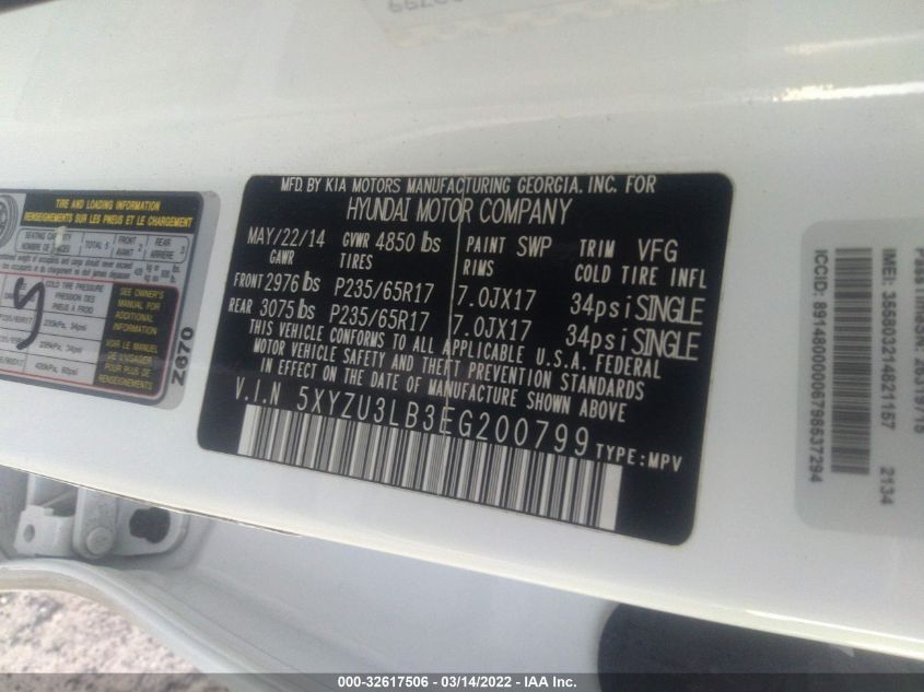 2014 HYUNDAI SANTA FE SPORT 5XYZU3LB3EG200799