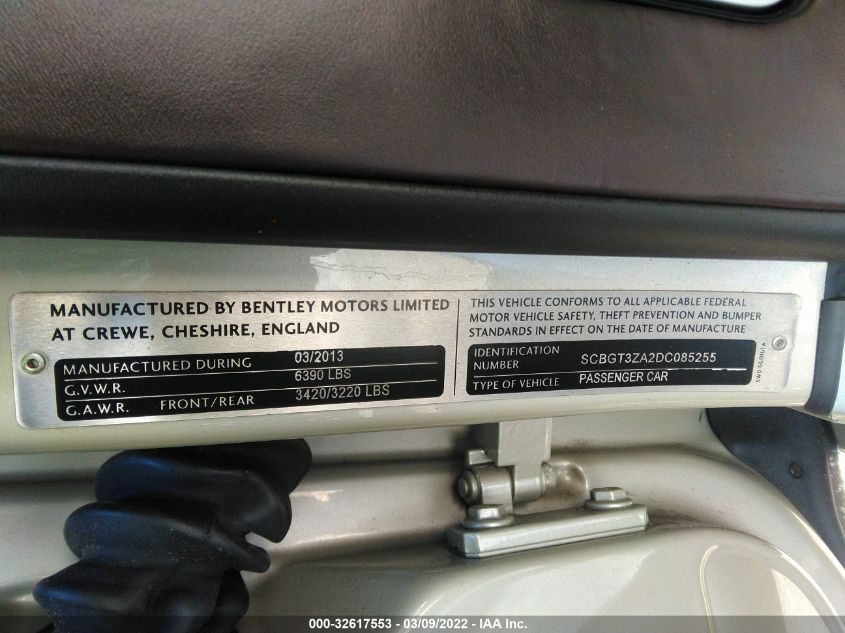 2013 BENTLEY CONTINENTAL GT V8 SCBGT3ZA2DC085255