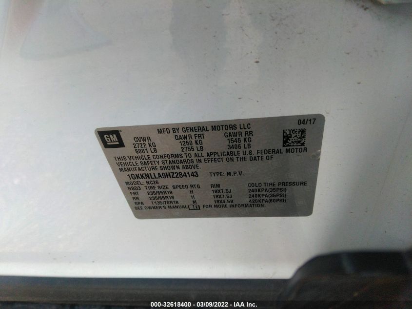 2017 GMC ACADIA SLE 1GKKNLLA9HZ284143