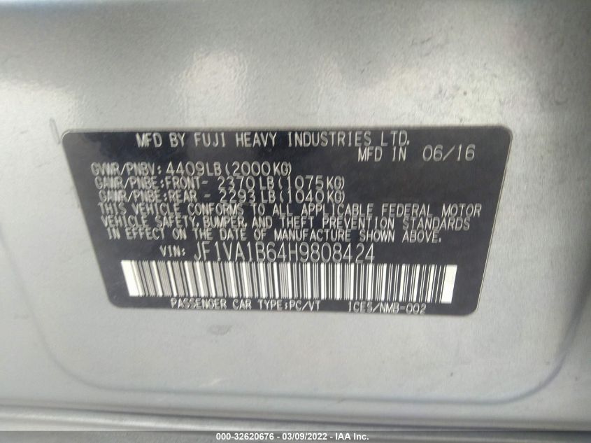 2017 SUBARU WRX JF1VA1B64H9808424