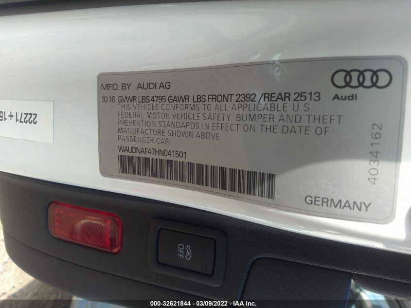 2017 AUDI A4 SEASON OF AUDI PREMIUM WAUDNAF47HN041501