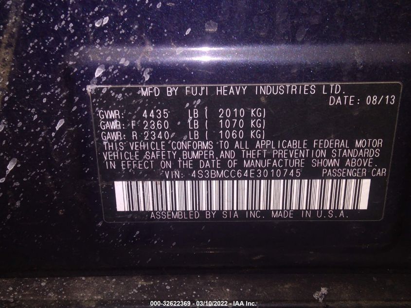 2014 SUBARU LEGACY 2.5I PREMIUM 4S3BMCC64E3010745