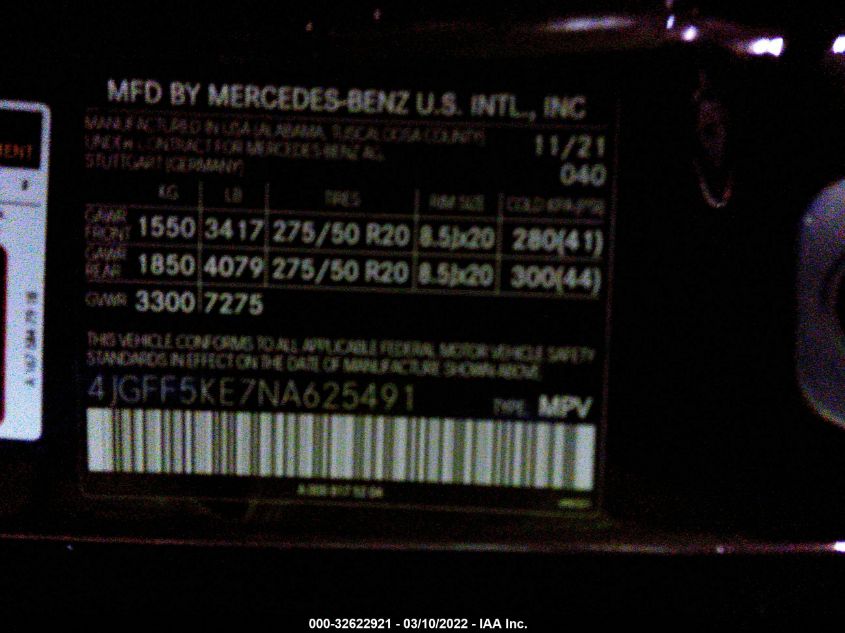 2022 MERCEDES-BENZ GLS GLS 450 4JGFF5KE7NA625491