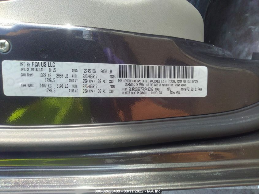 2015 DODGE GRAND CARAVAN AMERICAN VALUE PKG 2C4RDGBG7FR749598
