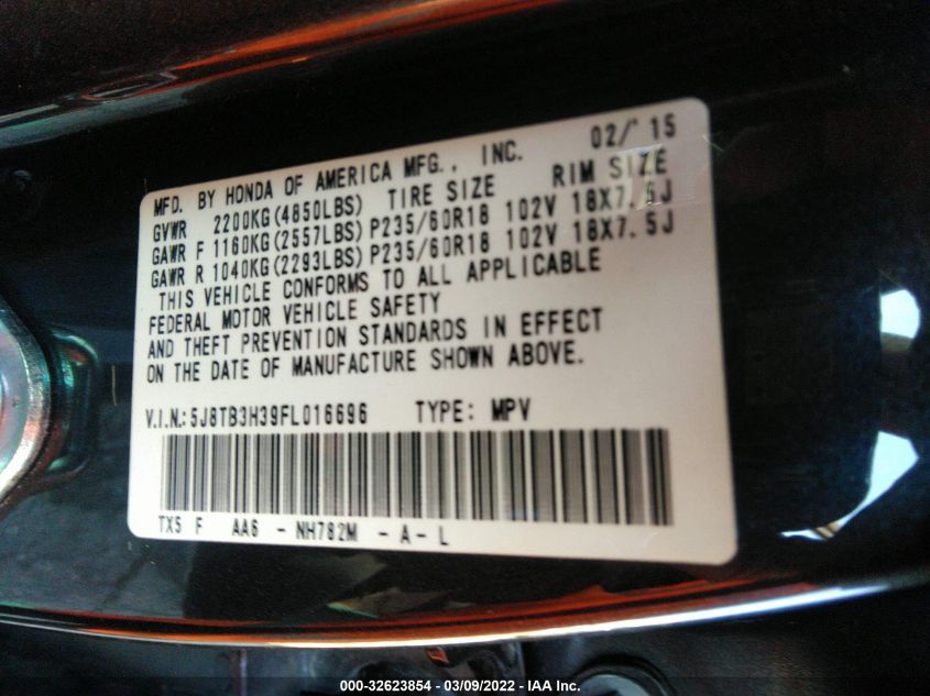 2015 ACURA RDX 5J8TB3H39FL016696