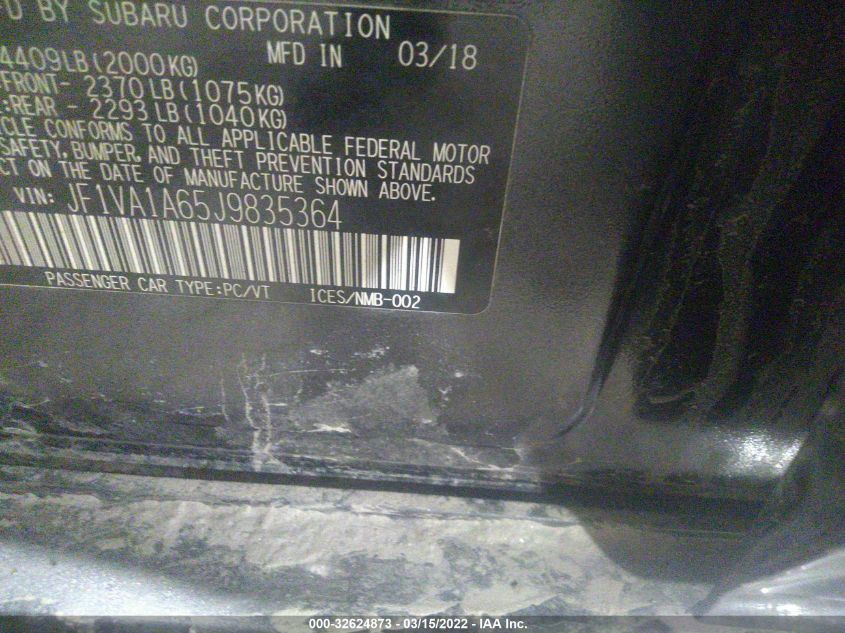 2018 SUBARU WRX JF1VA1A65J9835364