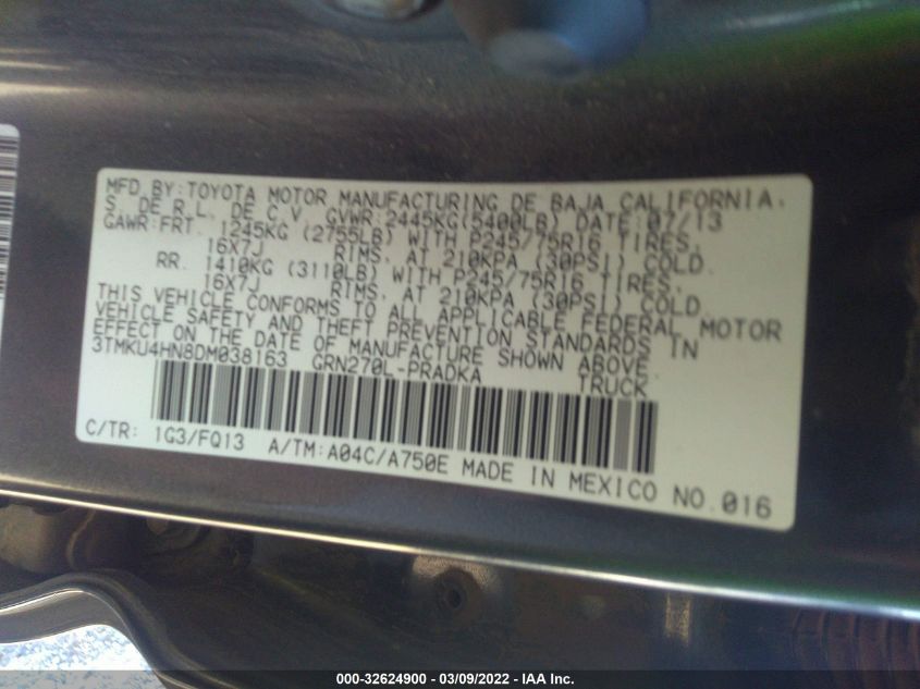 2013 TOYOTA TACOMA PRERUNNER 3TMKU4HN8DM038163