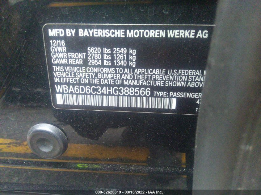 2017 BMW 6 SERIES 650I XDRIVE WBA6D6C34HG388566