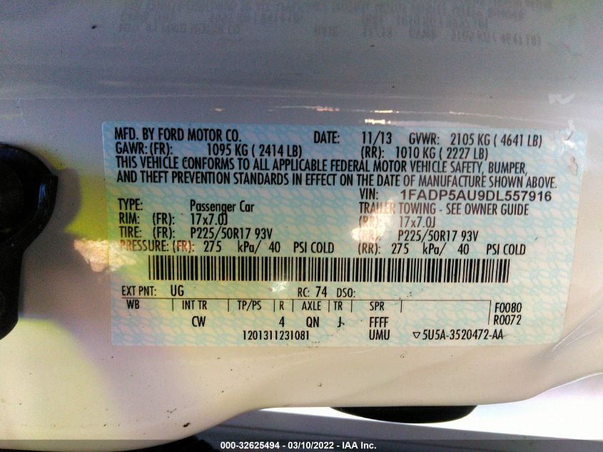 2013 FORD C-MAX HYBRID SE 1FADP5AU9DL557916