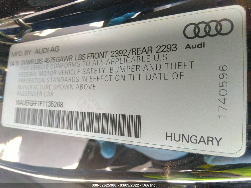 2015 AUDI A3 2.0T PREMIUM PLUS WAUEFGFF1F1135268