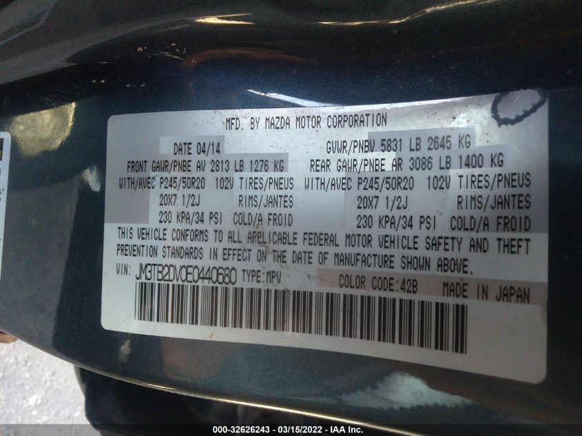 2014 MAZDA CX-9 GRAND TOURING JM3TB2DV0E0440680