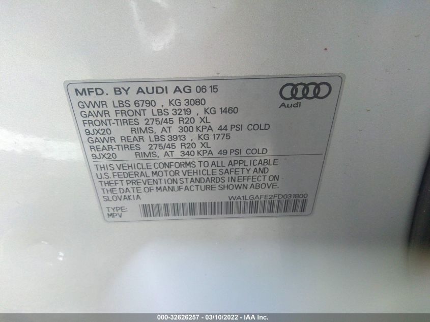2015 AUDI Q7 3.0T PREMIUM PLUS WA1LGAFE2FD031800