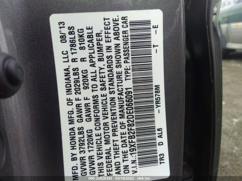 2013 HONDA CIVIC SDN EX 19XFB2F82DE066091