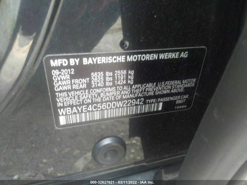 2013 BMW 7 SERIES 740LI WBAYE4C56DDW22942