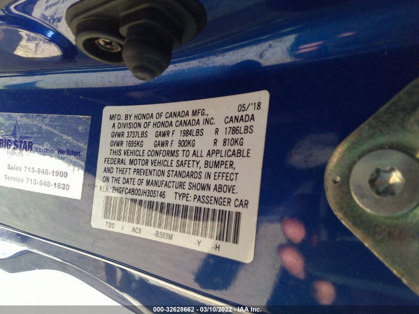 2018 HONDA CIVIC COUPE LX-P 2HGFC4B00JH305146
